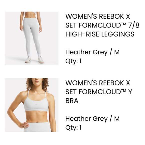 SET Active x Reebok formcloud leggings and Y bra in heather grey color